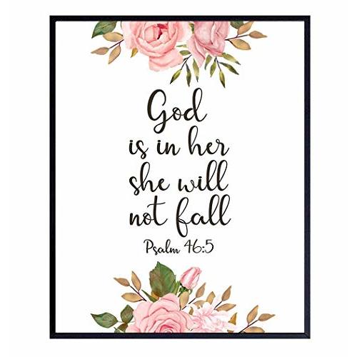 God is Within Her She Will Not Fall - Psalm 46 - Positive Quotes Inspirational Christian Wall Decor - Motivational Bible Verse Wall Art - Scripture Decor - Uplifting Gift for Religious Women, Girls