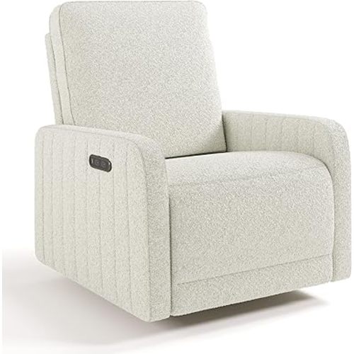 Storkcraft Kyoto Deluxe Extra-Wide Power Recliner Swivel Glider (Ivory Boucle) – Premium Electronic Power Recliner for Nursery, Includes Dual-USB Charging Port, Extra Wide Glider Rocking Chair