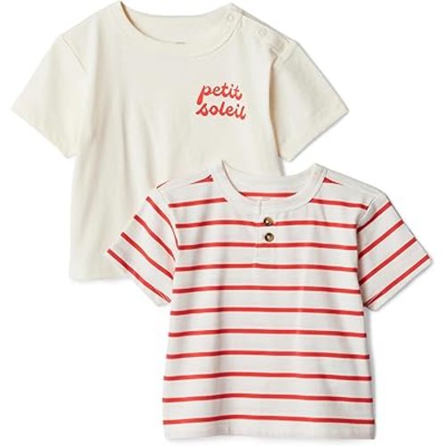 Amazon Essentials x Sofia Grainge Toddlers and Baby Boys' Cotton Short Sleeve Crewneck T-Shirts, Pack of 2