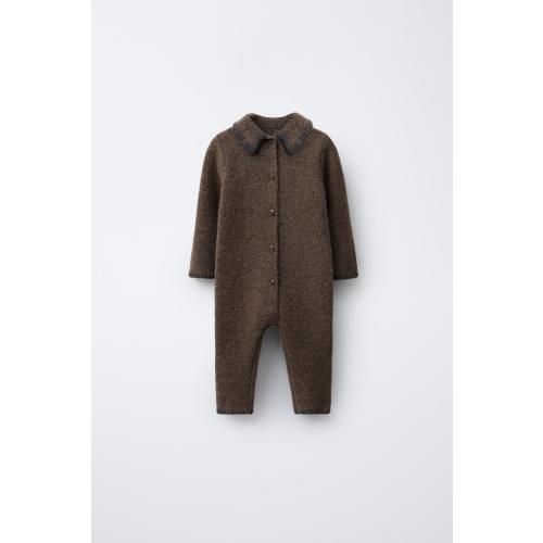 KNIT JUMPSUIT WITH CONTRAST DETAILS - Brown | ZARA United States