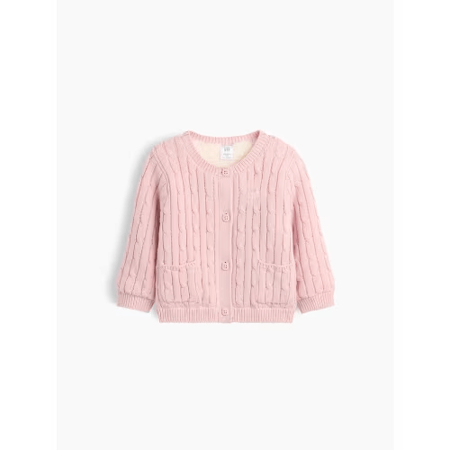 Baby Sherpa-Lined Cable-Knit Cardigan Sweater