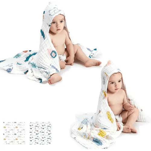 bc babycare Baby Bath Towel,100% Cotton Muslin Infant Bath Towels, Super Absorbent Hooded Bath Towels for Babies, 37.4 * 37.4 Inch