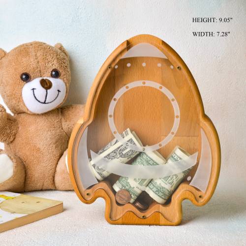 Handmade Rocket Coin Bank for Kids, Wooden Money Box, First Birthday Gift, Custom Easter Christmas Piggy Bank for Boy Girl