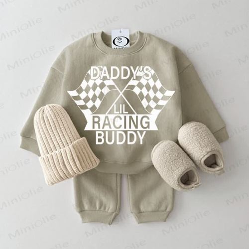DADDY'S LIL RACING BUDDY Baby Grey Green 2-piece Set