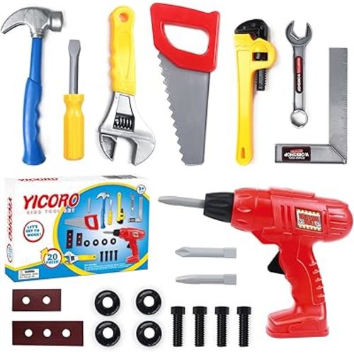 Kids Tool Set 20 PCS Toddler Tool Set with Toy Drill, Pretend Play Kids Toys for Ages 3,4,5,6,7,8 Years Old, Boy Toys, Girl Toys