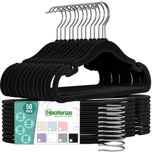 Velvet Kids Hangers 50 Pack - Black Toddler Hangers with Notches, Heavy Duty Non-Slip Velvet Baby Hanger