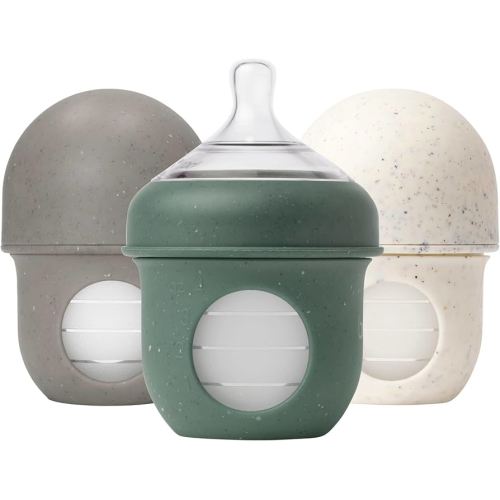 Boon Nursh Bottles - Silicone Baby Bottles Help Ease Colic Symptoms - Formula and Breast Milk Only Touch Platinum Food-Safe Silicone - Slow Flow - Speckle Green - 4 Ounce