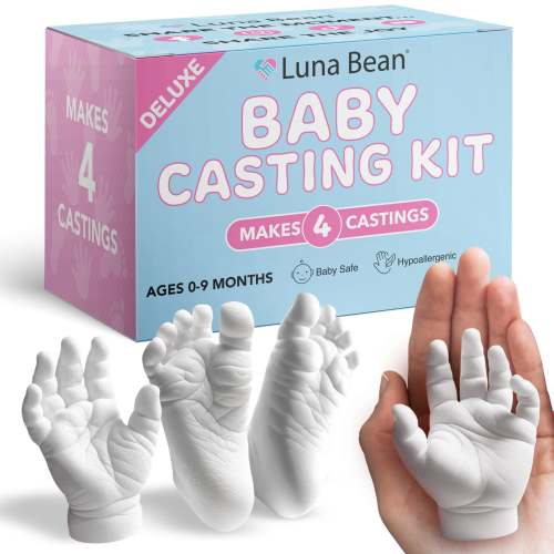Luna Bean Baby Casting Kit - Hand & Foot Keepsake Mold, 4pc, New Mom Gift The original baby casting kit - captures newborn hand & foot forever. Non-toxic. Makes 2 sets: one to keep, one to gift