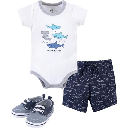 Hudson Baby Unisex Baby Cotton Bodysuit, Shorts and Shoe Set