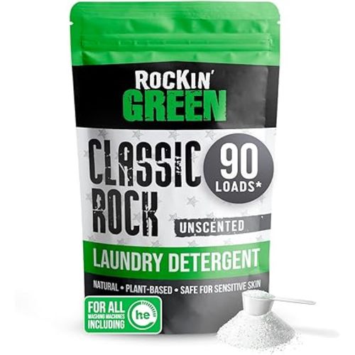 Rockin' Green Classic Rock Laundry Detergent Powder (90 Loads) - All Natural Laundry Detergent - Sensitive Skin Laundry Powder (Unscented)