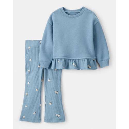 Toddler Girl 2-Piece Fleece Floral Top & Pant Set - Blue - Carter's | Carter's