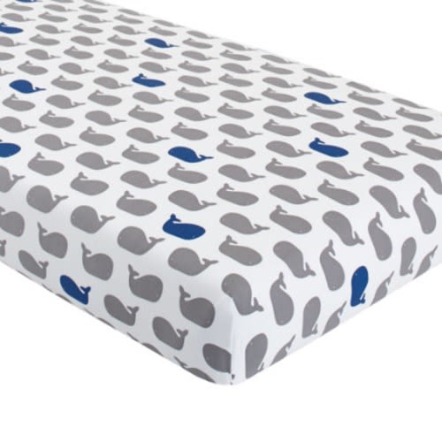 Grey & Blue Whale Crib Sheet