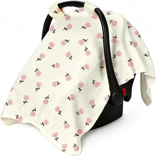 Car Seat Cover for Baby Girls Boys,100% Muslin Cotton Infant Carseat Canopy
