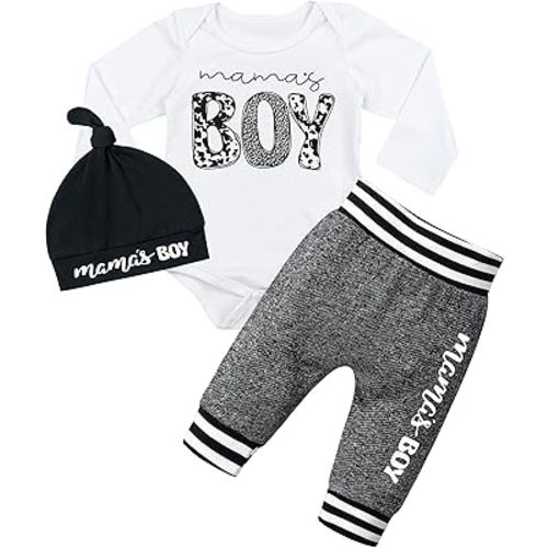 Fommy Newborn Baby Boy Clothes New to The Crew Letter Print Romper+ Pants+Hat 3PCS Outfit