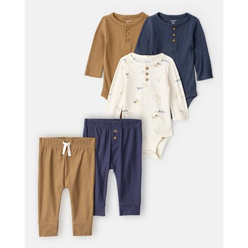 Baby Boy 5-Piece Long-Sleeve Bodysuits & Pants Set - Cream/Brown/Navy

 - Carter's | Carter's
