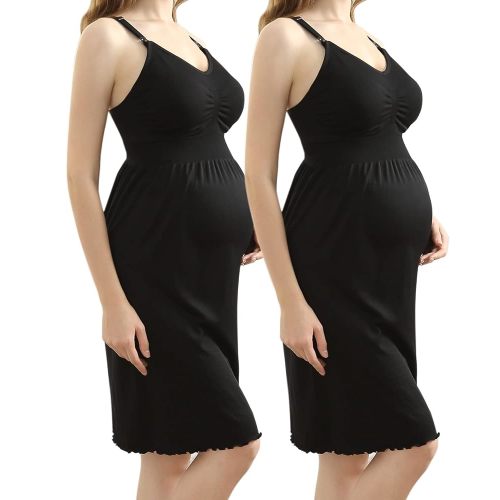 iloveSIA 2-Pack Women's Seamless Maternity Nursing Dress, Built-in Bra, Comfortable, Breathable for Pregnancy Postpartum