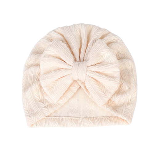 Zwiiyzr Solid Large Turban Hat Cap Beanie Bonnet with Big Hair Bow Baby Hats Knot Headwraps Turbans for Newborn Baby Girls Toddlers Infants Kids Beige