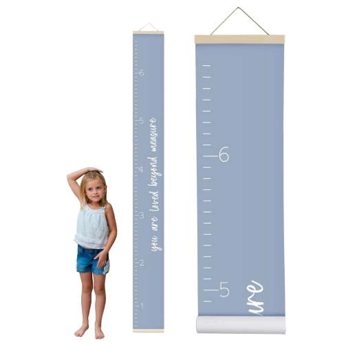 CCOCC Canvas Growth Chart for Kids-Unisex Kids Room Wall Decor-Measuring Height Chart- Wall Tape with Height Chart for Kids (Canvas,Loved Beyond Measure- Blue)