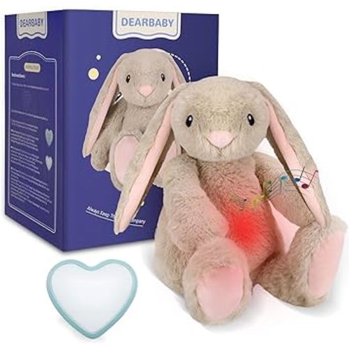 Dearbaby Baby Soother Cry Activated Sensor Toys,Heartbeat Bunny for Babies,Plush Stuffed Animal for Newborn Infants,Baby Toy Vibrating with Mom’s Heartbeat,Baby Shower Gifts for Girls and Boys