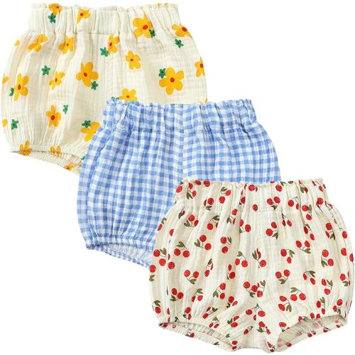 3PC Shorts Set Newborn Baby Girls Boys Pants Cotton Linen Blend Cute Floral Bloomers Triangle Shorts