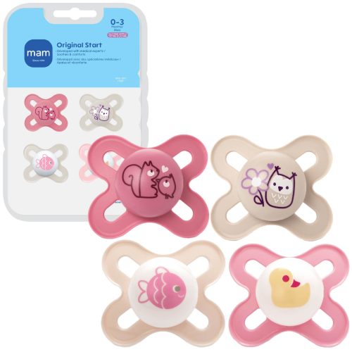MAM Original Start Baby Pacifiers 0-3 Mths Skin Soft Silicone, 4 Pack | Developed With Medical Experts Especially For Smaller Newborn Mouths, Easy To