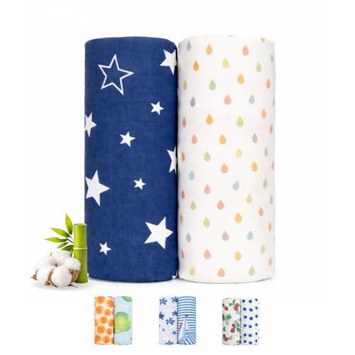 Bamboo Muslin Swaddle Blankets for Newborn – 70% Bamboo 30% Cotton, Oversized 47x47 Lightweight Breathable Baby Receiving Blankets, 2 Pack – Nordic Dream Neutral Nursery Gift