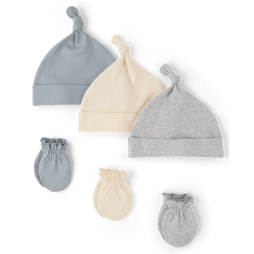 Baby Hat And Mittens 6-Piece Set - Gray