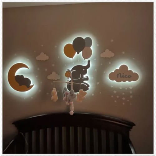 Set of 4 Baby Room Lamp, Nursery Night Light, Cloud Lamp, Elephant Nursery Decor, Custom Baby Gift, Baby Lamp, Nursery Wall Art, Kids Gift