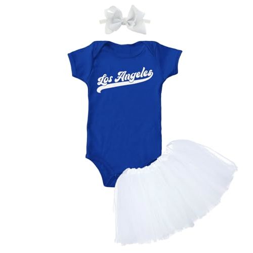 Los Angeles - Baseball Jersey Style Script Baby Bodysuit + Tutu Skirt + Bow Headband Set