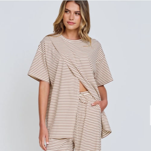 Ivy Stripe Longline Wrap Tee - Cream / Tan – Apero Label