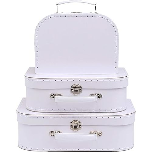 Jewelkeeper Paperboard Suitcases, Set of 3 Vintage Decorative Storage Box, Luggage Decor Storage, Vintage Decor for Birthday, Weddings, White Design