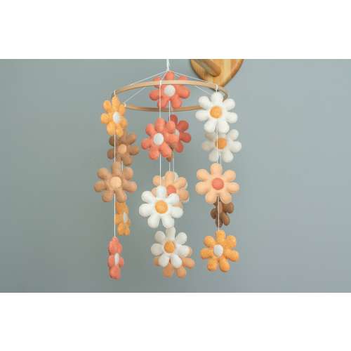 Felt Daisy Flower Baby Crib Mobile - Neutral Nursery Decor