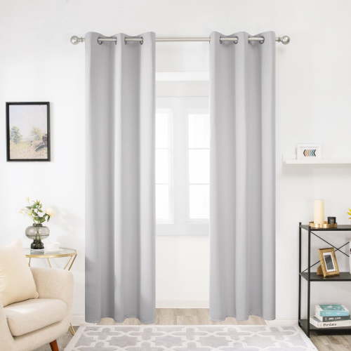 Deconovo Blackout Curtains Room Darkening Grommet Solid Curtain for Living Room 42x84 inch Light Greyish White Set of 2