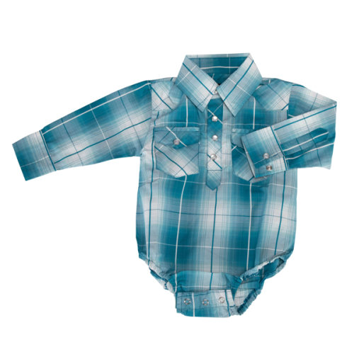 Murdoch's – Pintlar - Infant Boys' Teal/White Plaid Long Sleeve Snap Onesie