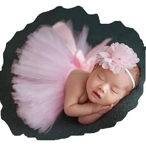 Ylsteed Newborn Girls Photography Prop Infant Tutu Skirt Newborn Lace Tulle Skirt Girl Photo Shoot Outfits Infant Princess Costume Clothes Photo Props-Light Pink