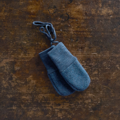 Merino Wool Fleece Mittens - Blue Melange