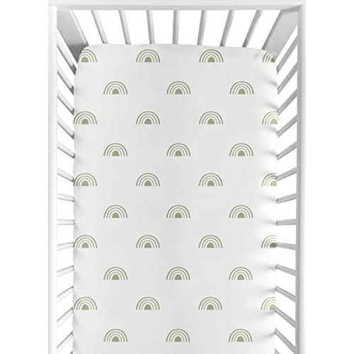 Sweet Jojo Designs White and Sage Boho Rainbow Boy or Girl Fitted Crib Sheet Baby or Toddler Bed Nursery - Green Bohemian Celestial Sky Outdoors Nature Gender Neutral