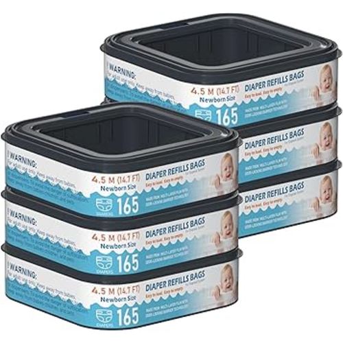 Square Starter Refills Disposal Bags Refill Compatible with Diaper Genie Classic, Compact and Select Pails, Hold Up to 165 Newborn-Sized Diapers Per Refill, 6 Pack