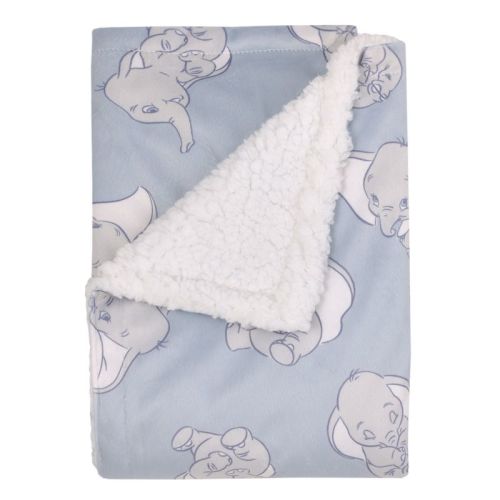 NoJo Disney Dumbo Sweet Little Baby Light Blue and White Super Soft Cuddly Plush Baby Blanket