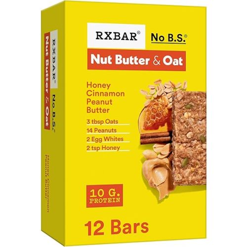RXBAR Nut Butter and Oat Protein Bars, Protein Snacks, Snack Bars, Honey Cinnamon Peanut Butter, 23.2oz Box (12 Count)