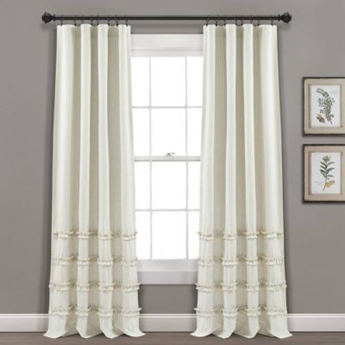 Set of 2 84"x40" Farmhouse Vintage Stripe Yarn Dyed Cotton Light Filtering Window Curtain Panels Beige/White: Drapes by Lush Décor