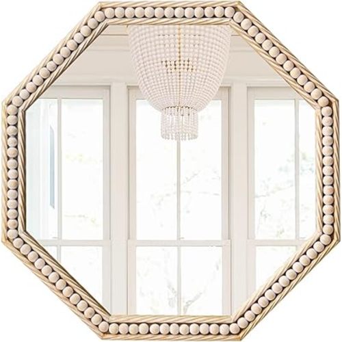 24"x24" Octagon Vanity Mirror for Bedroom,Gold Beaded Frame Decorative Accent Mirrors for Washroom, Living Room, Entryway, Bathroom, Fireplace
