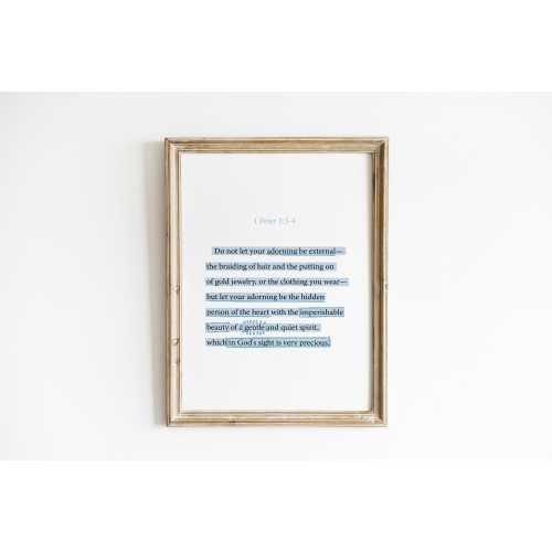 1 Peter 3 Scripture Wall Art Soft Blue Christian Feminine Decor Highlighted Bible Verse Art Print Minimalist Faith Nursery Wall Art HS4-A1