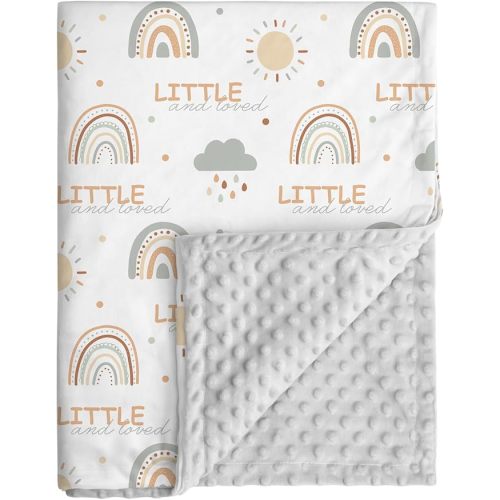 Baby Blankets for Unisex Boys Girls - Super Soft Clouds Rainbow Nursery Minky Blankets, 30 x 40 Inch Dotted Fleece Backing, Printed Bed Throws Newborn