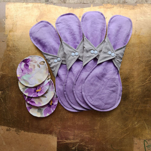 Postpartum Pad & Nursing Pad Kit- LAVENDER (8pc) | White Rose Linen