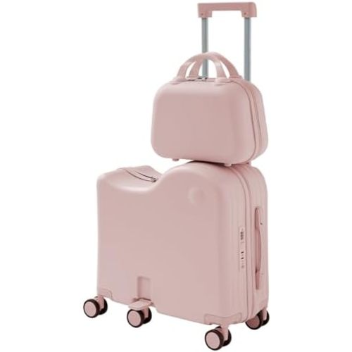 TABU Ride On Luggage Set with Bag, Carry On Suitcase for Kids, Pink