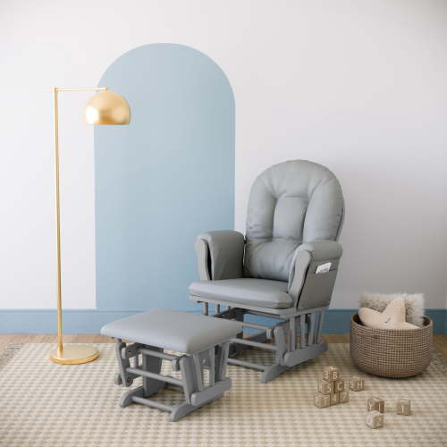 Storkcraft, Hoop Wood and Fabric Glider and Ottoman, Gray