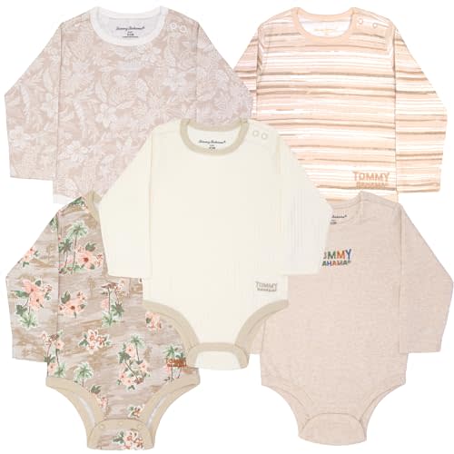 Tommy Bahama Baby 5-Piece Onesie Set - 100% Cotton Long Sleeve Bodysuit 5-Pack for Infant Boys and Girls