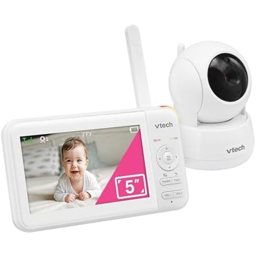 VTech Baby Monitor No WiFi– See Every Corner of the Nursery, Remote Pan-Tilt-Zoom, Hack-Proof, 5" Screen, 17Hr Battery, 1000ft Range, Night Vision, Temperature Sensor | 924W