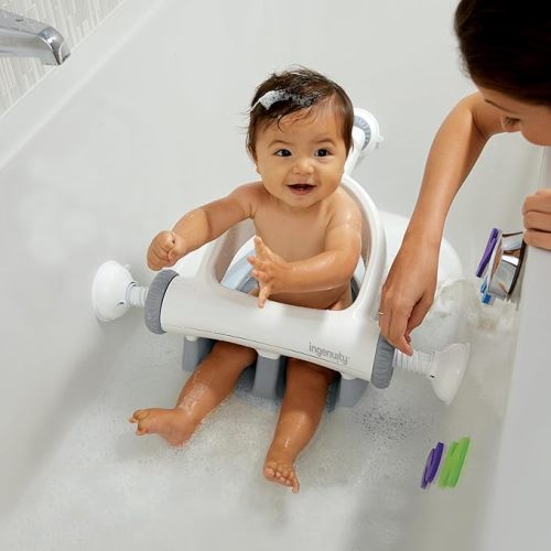 Ingenuity My Bath Seat for Sit-Up Baby Bathing, Sure & Secure Suction Cups, ASTM Safety Tested & Approved, Backrest for Assisted Sitting, Easy Setup & Storage, Gray